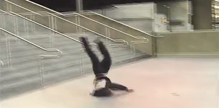 Skateboarder falling down the stairs 